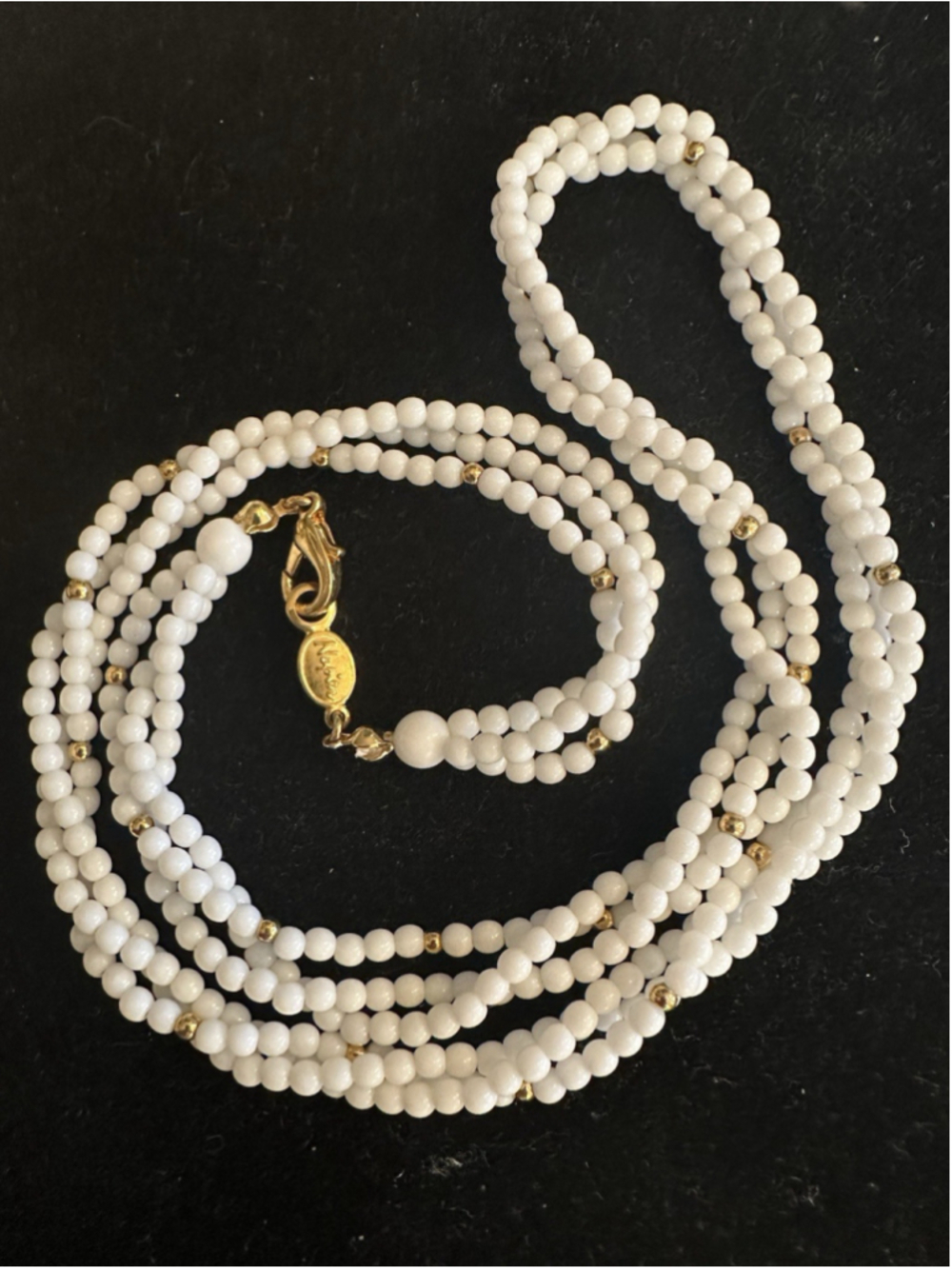 Vintage Napier Pearl Necklace 19” Long 3 Strand Twisted Faux /Gold Beads & Clasp